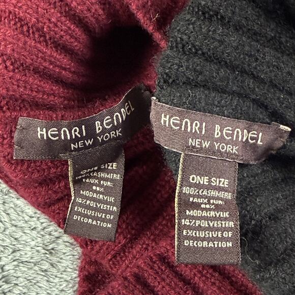 Henri Bendel Hat Beanie Womens One Size Burgundy Black Pom Pom Cashmere Gemstone - Picture 9 of 9